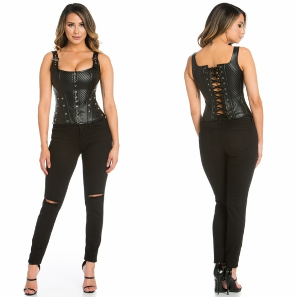 black leather bustier top